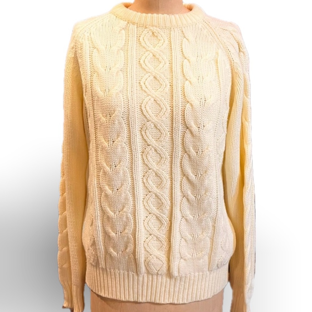 Vintage fisherman cable knit crewneck sweater New England coastal Lazarus 80s 70